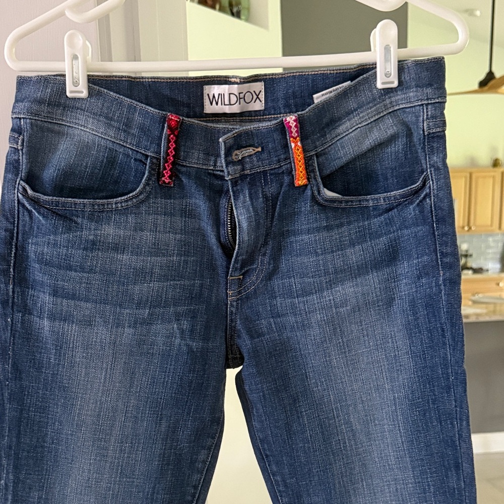 Wildfox High Rise Blue Jeans with Colorful Accents